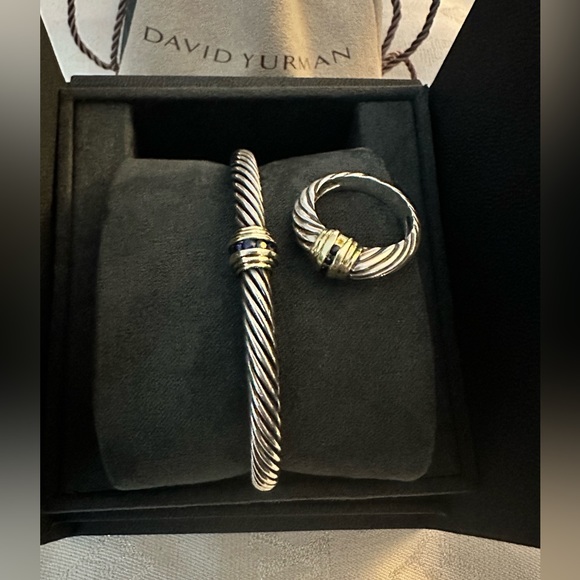 David Yurman Sterling/14K Gold & Sapphire Bracelet / Ring SET - Picture 1 of 9